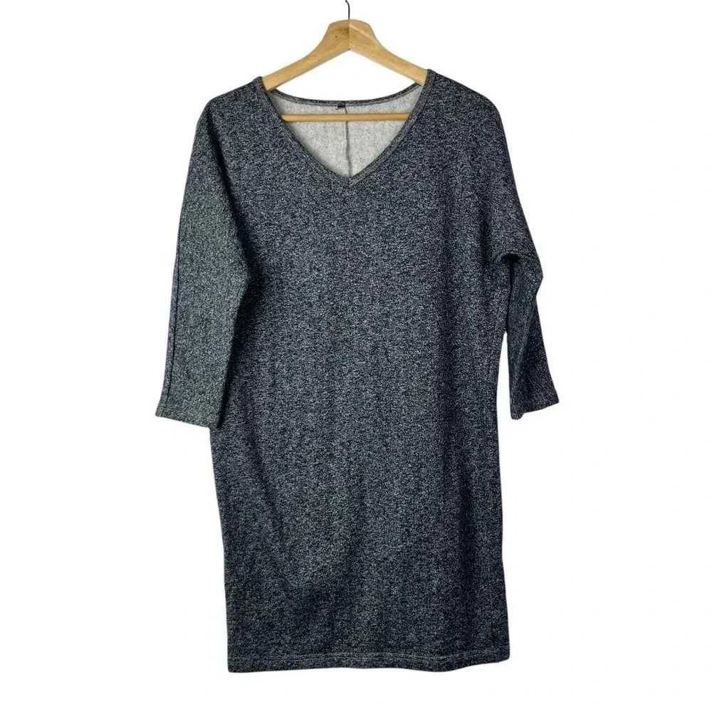 Boutique Heather Blue V-Neck Fleece Lined Sweatshirt Mini Dress M